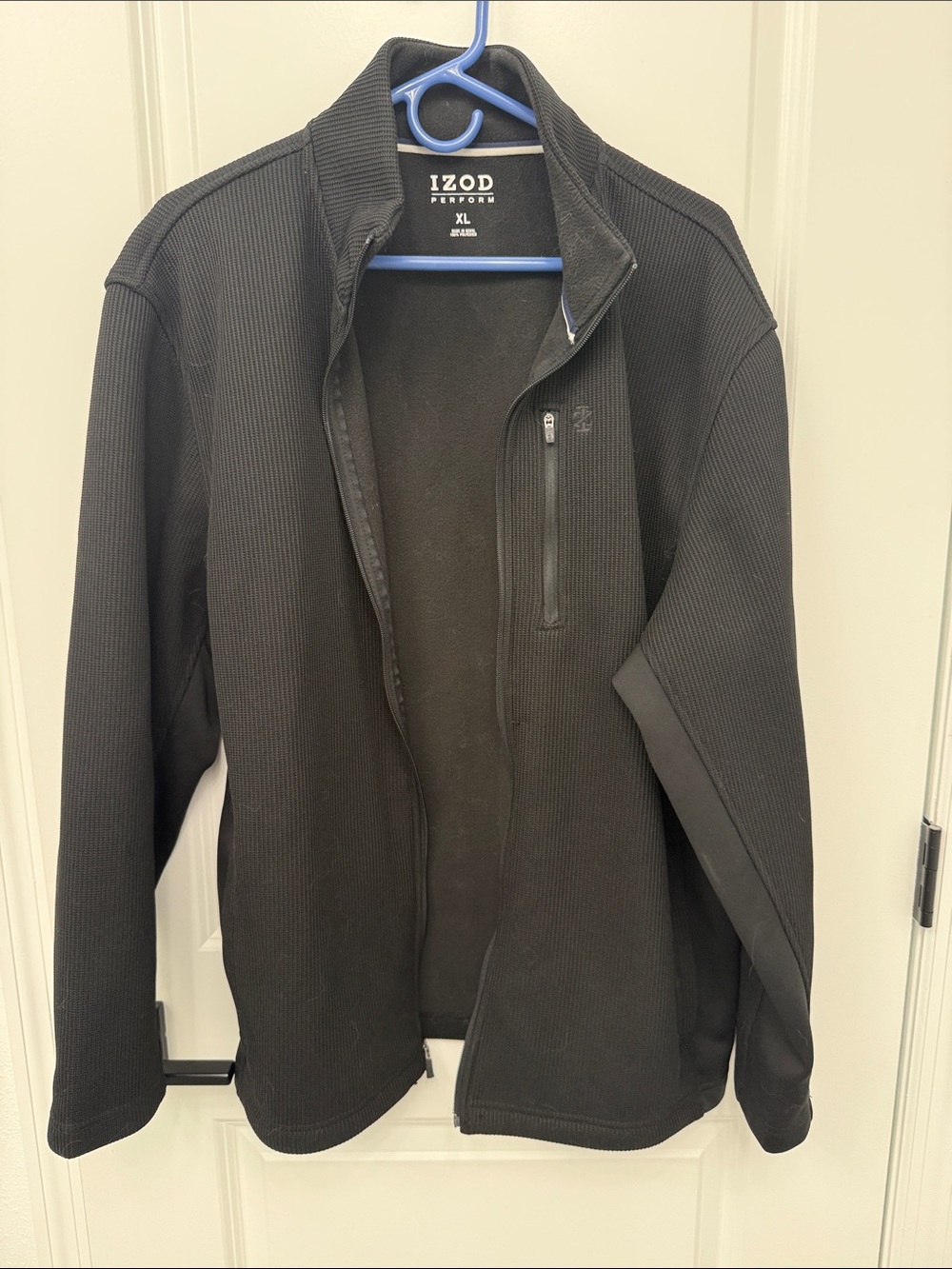 Izod Men’s Black Ribbed Full-Zip Performance Sweater Jacket. Size L. Like new